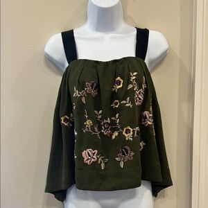 Floral Embroidered Green Top- medium
